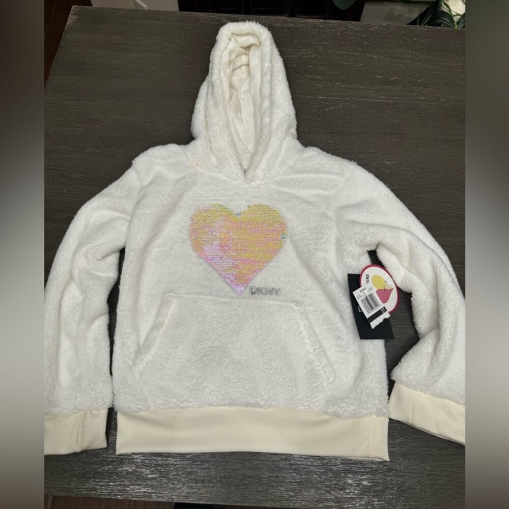 DKNY Girls Reversible Heart Sequin Sweatshirt Hoodie Size 3T
